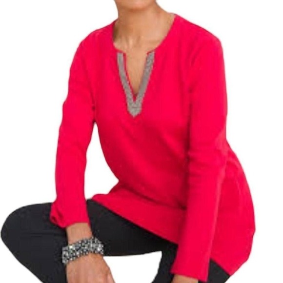 Chico's fabulously red 100% pima cotton tunic size 4 - Picture 1 of 7